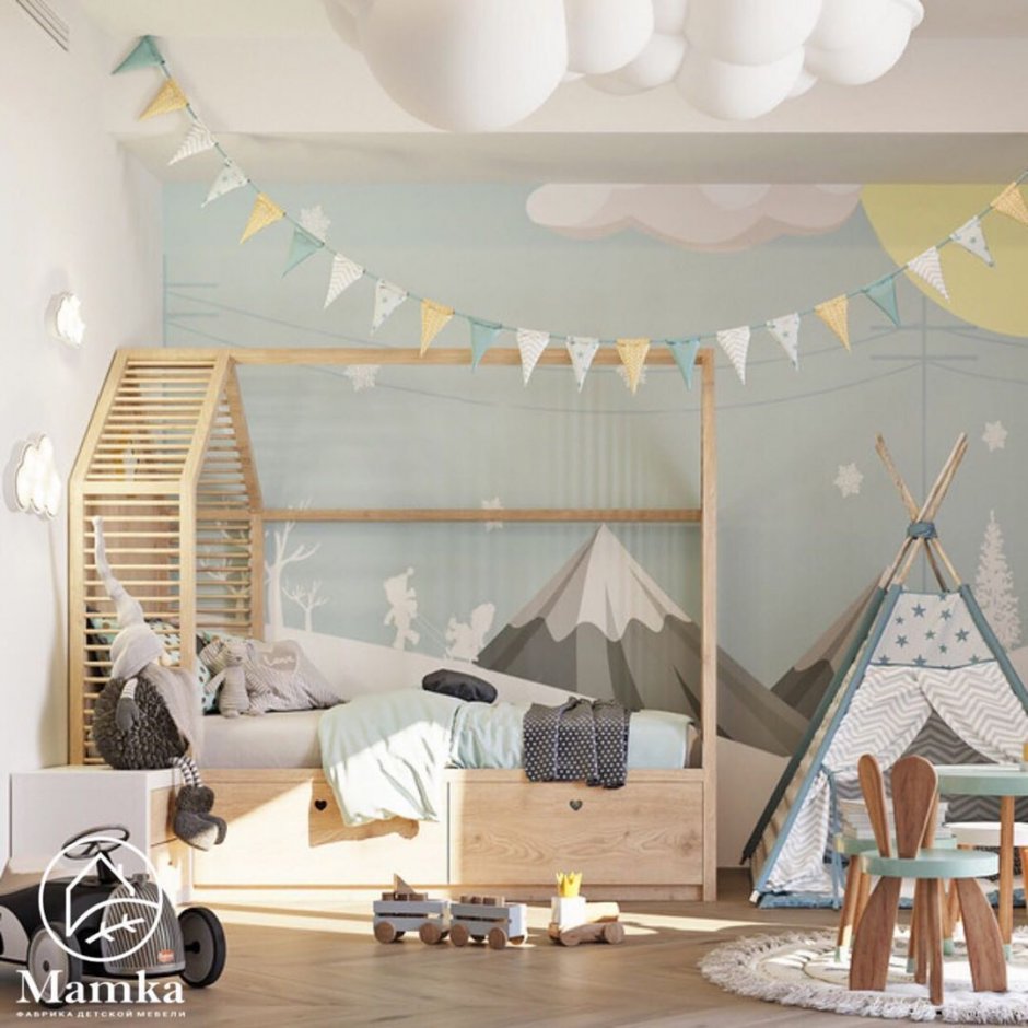 Интерьер детской комнаты с горами
