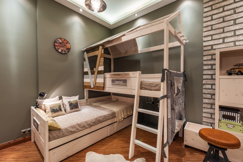 Комната для мальчиков с двухъярусной кроватью в стиле лофт