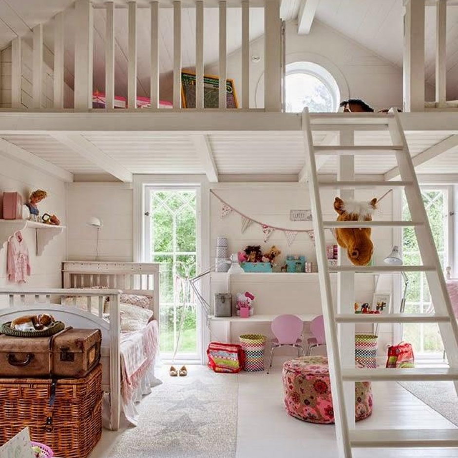Двухэтажная кровать на мансарде