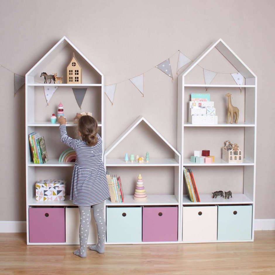 Стеллаж домик для игрушек в детскую комнату