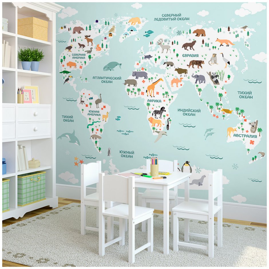 Обои карта мира на стены для детской комнаты