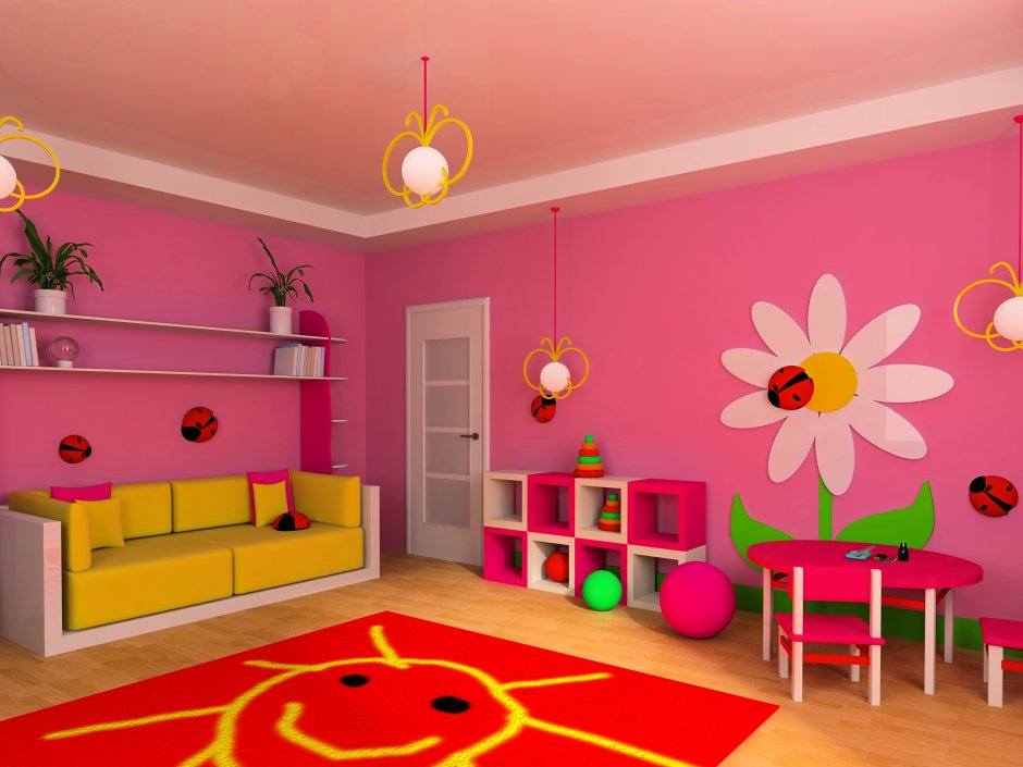 Сочетание цветов стен в детском саду