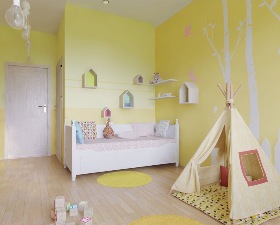 Желто розовая детская комната