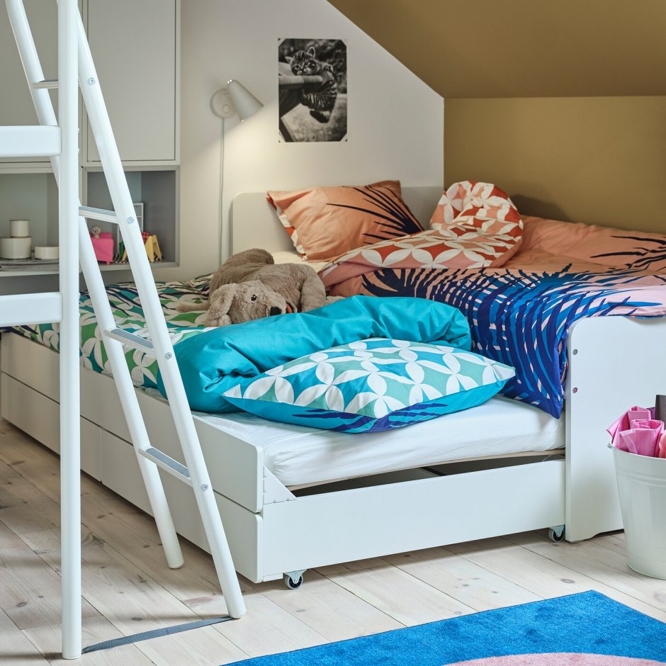 СЛЭКТ выдвижная кровать с ящиком, белый, 90x200 см