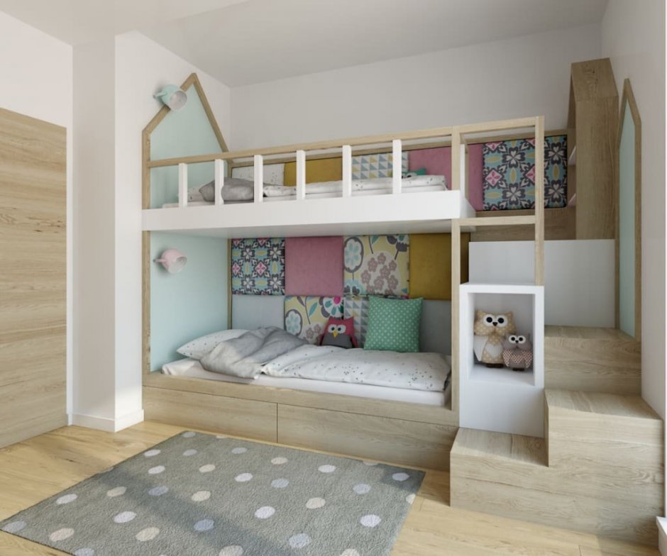 Планировка детской комнаты с двухъярусной кроватью