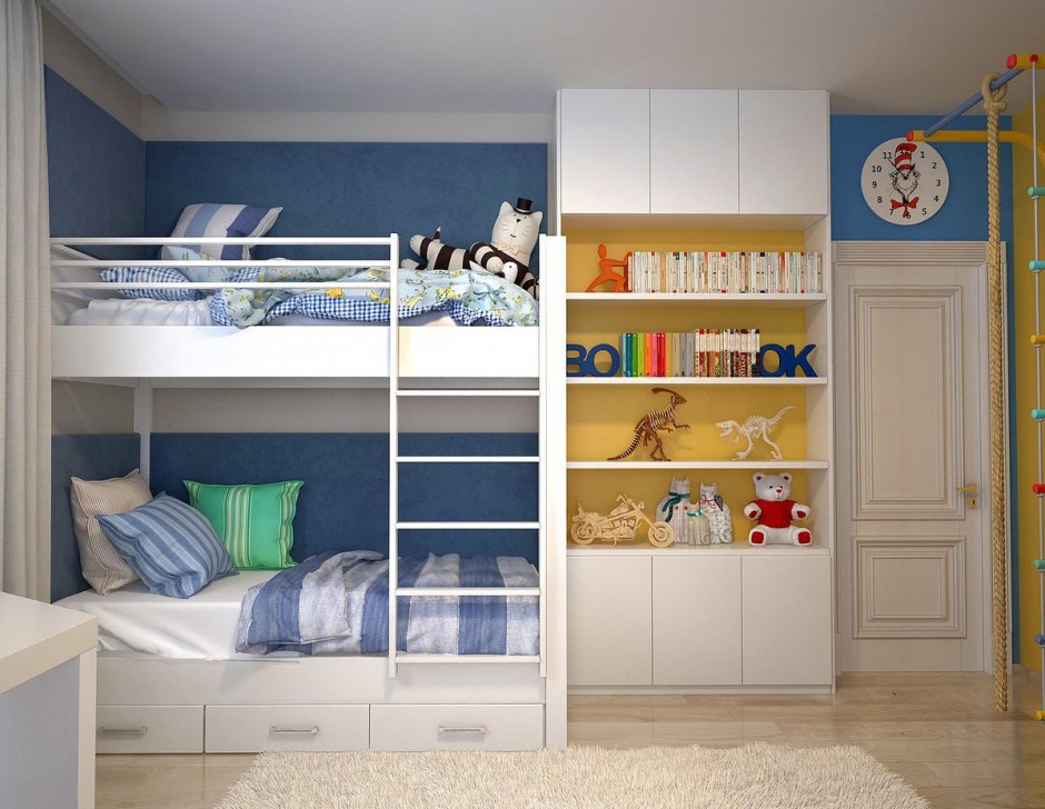Детская комната для двоих с двухъярусной кроватью