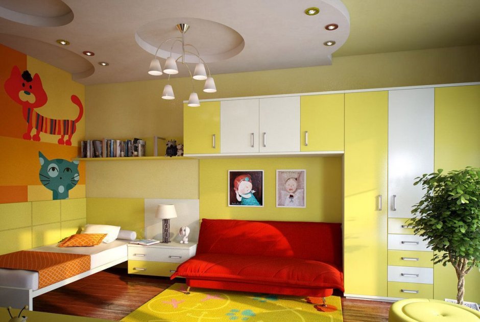 Желтая комната интерьер