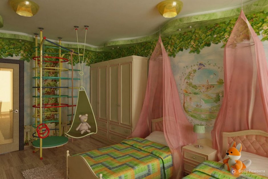 Комната для разнополых детей и шведская стенка