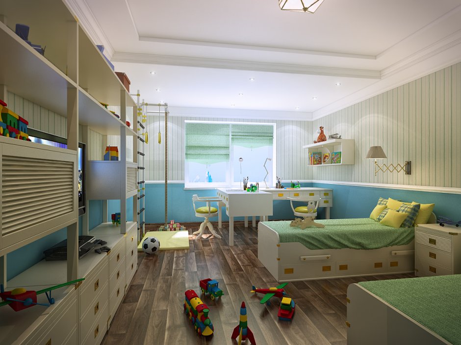 Интерьер детской комнаты для разнополых погодок