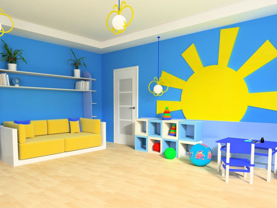 Сине желтая детская комната