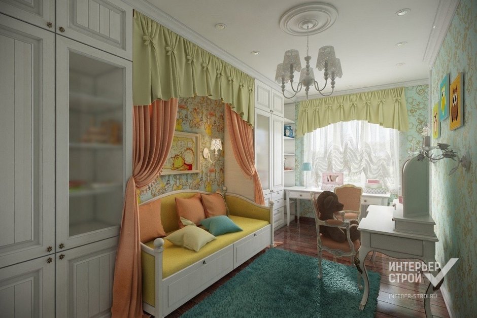 Дизайн детской продолговатой комнаты