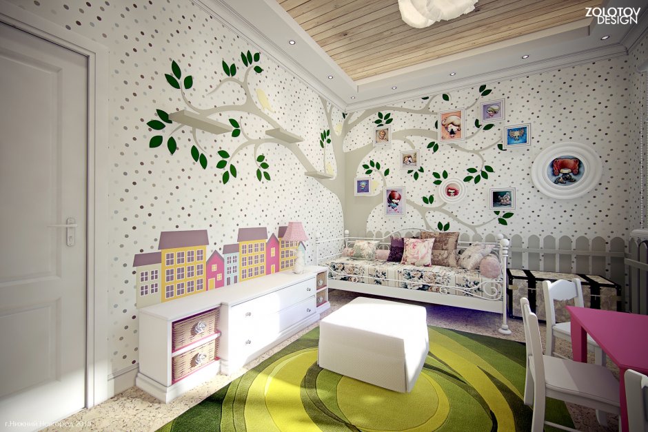 Деревянный потолок в детской комнате