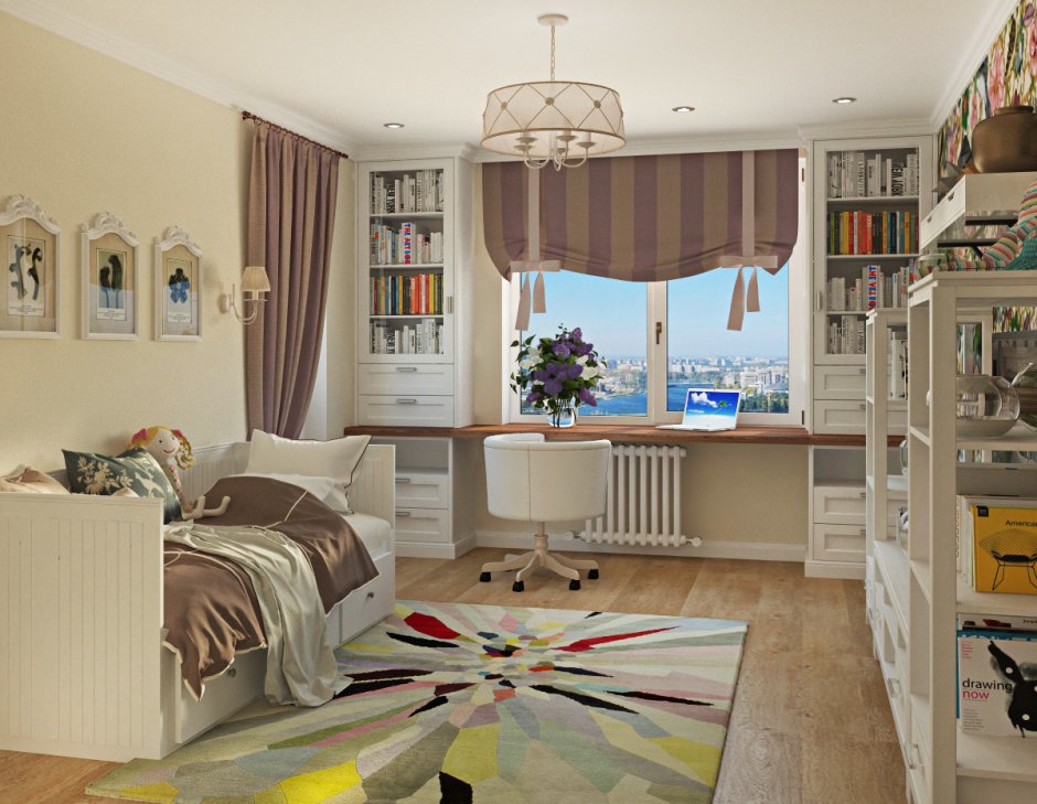 Интерьер детской с окном посередине