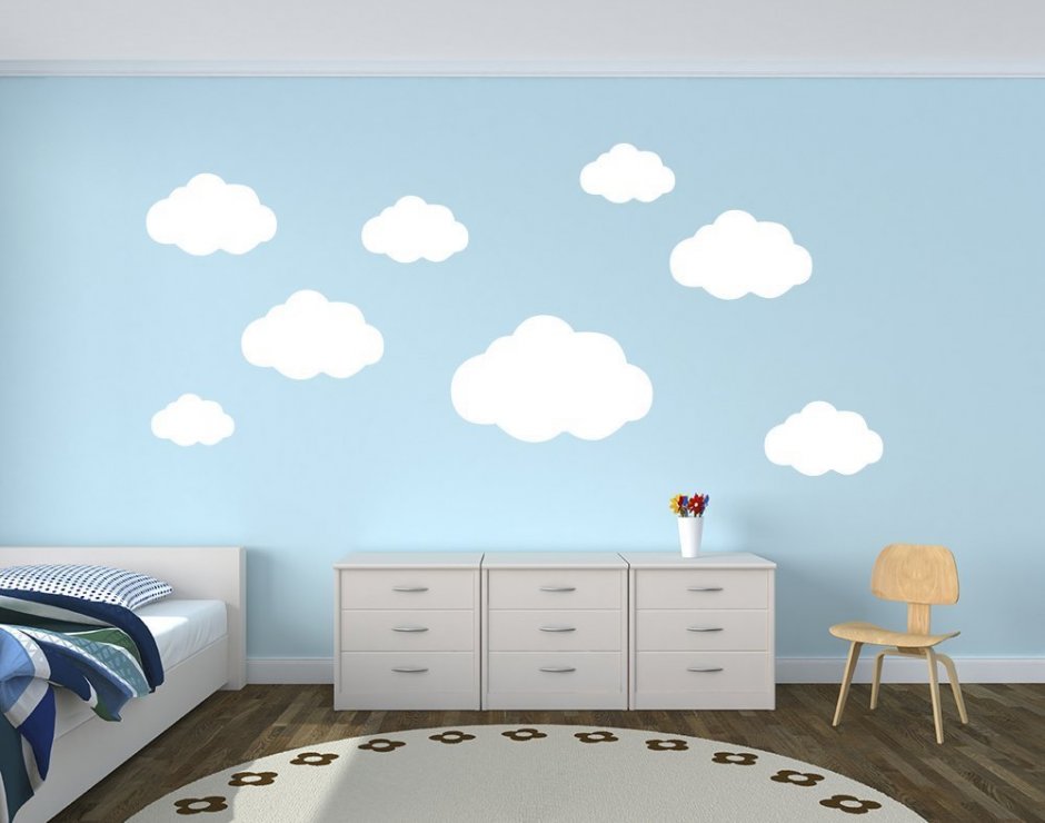 Облака на стене в детской (34 фото)
