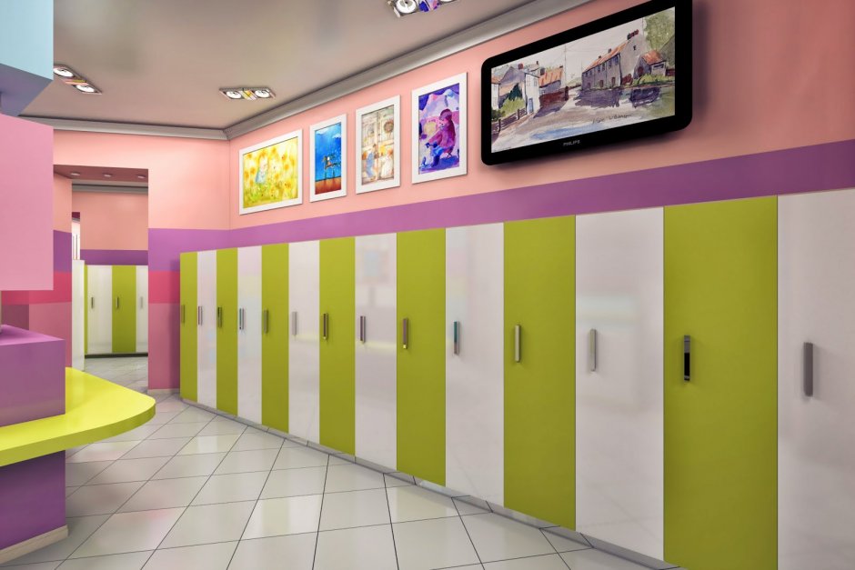 Раздевалка в детском саду цвет стен
