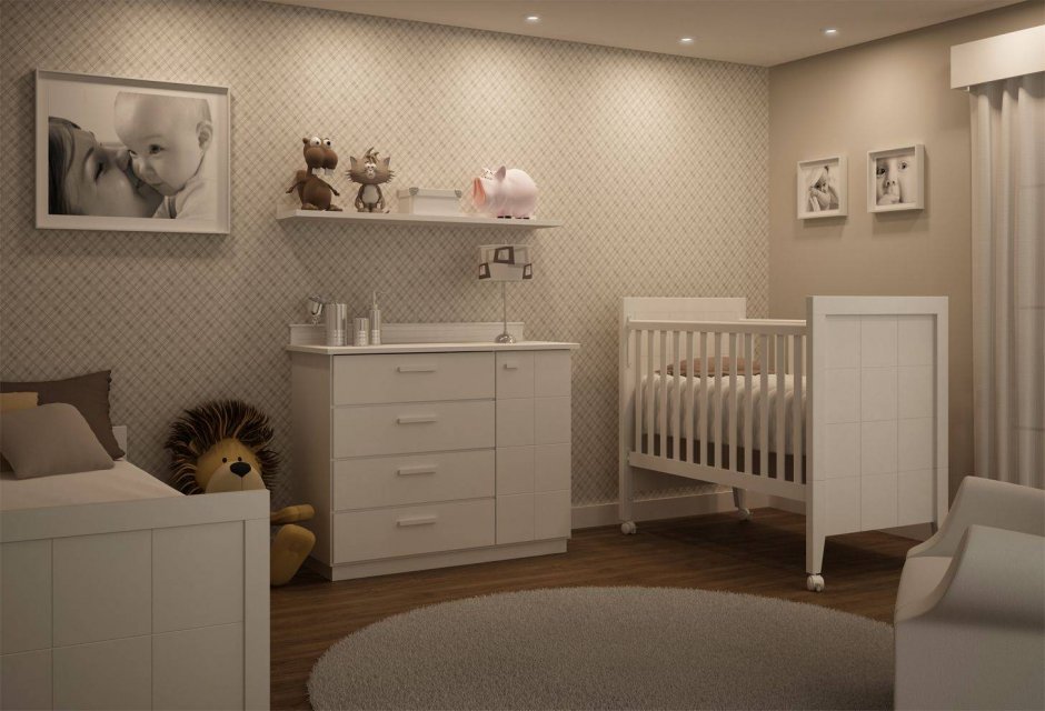 Комната для новорожденного в бежевых тонах