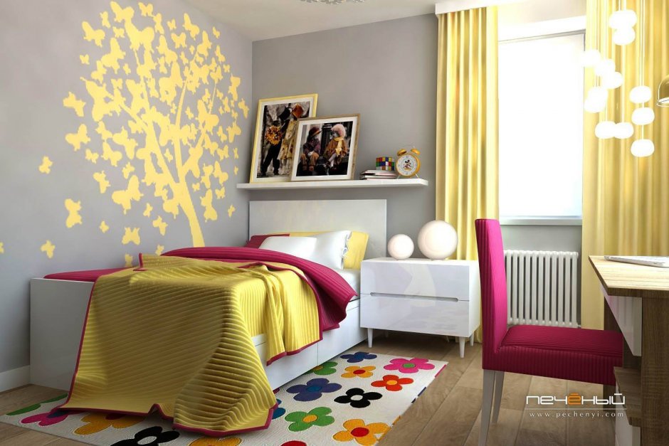 Детская комната в серо желтых тонах