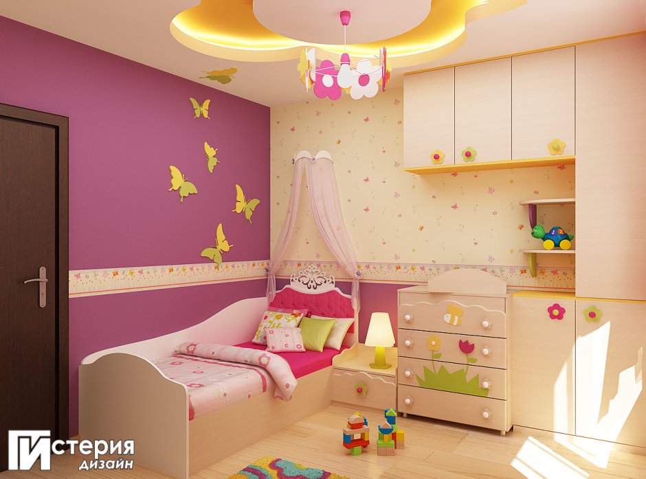 Детская комната для девочки желтая