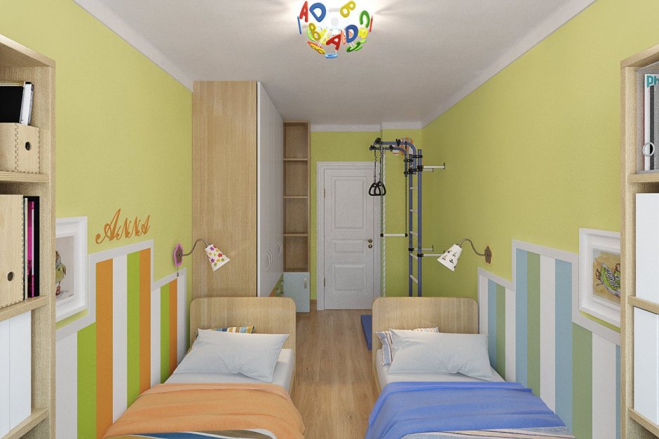 Узкая детская комната для двоих детей