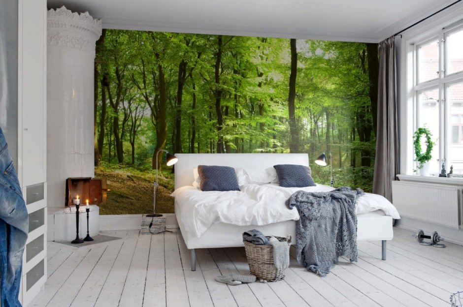 Комната фотообои лес спальня
