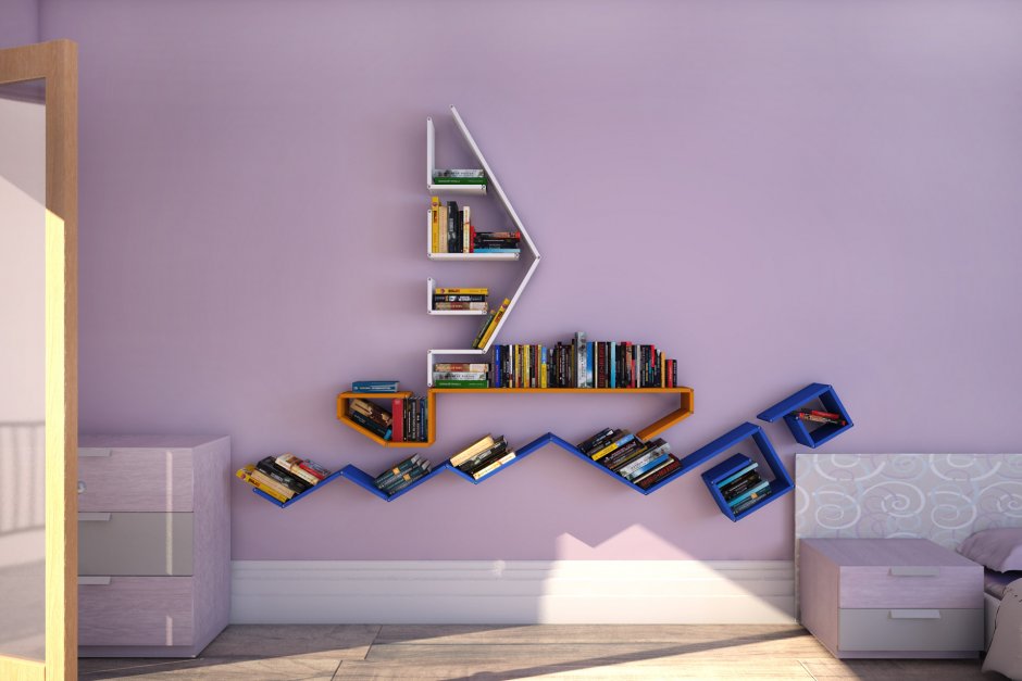 Необычные книжные полки на стену