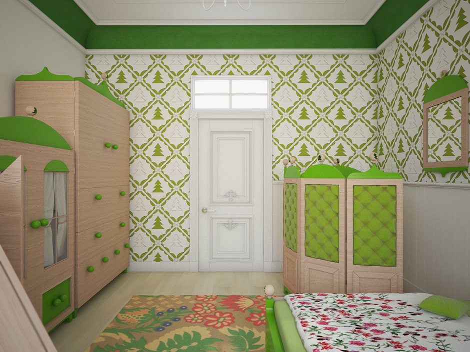 Комнаты оклеенные обоями с зелеными оттенками?