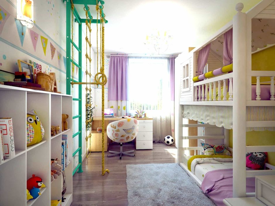 Интерьер детской комнаты для 2 детей