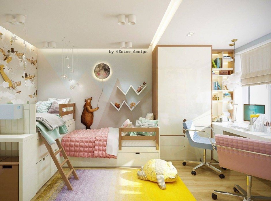 Дизайнерские комнаты для разнополых детей