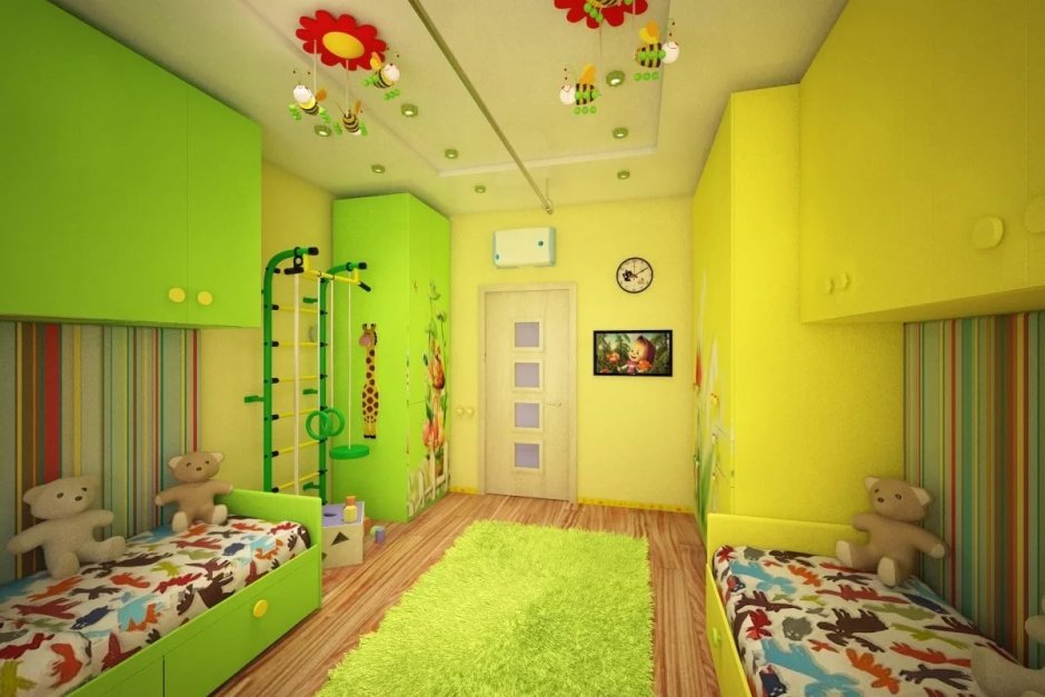 Интерьер детской комнаты для двоих разнополых 12 кв.м