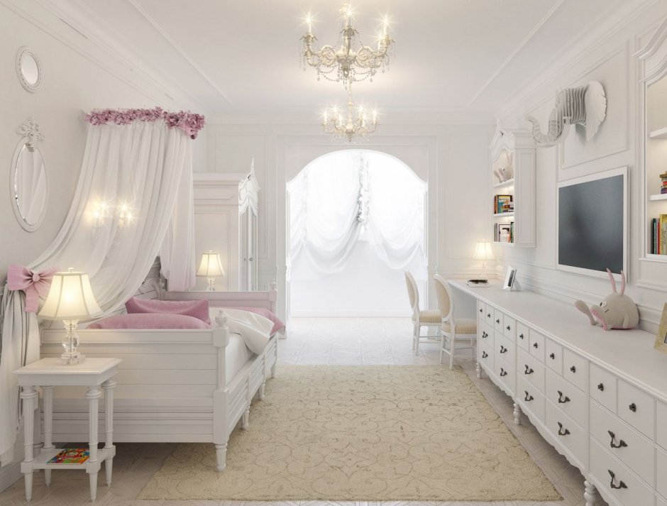 Красивая белая спальня для девочки