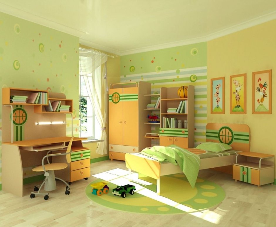 Детская комната в желто зеленом цвете