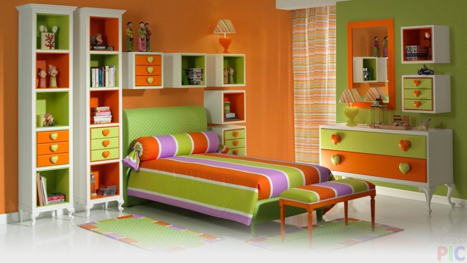 Оранжево зеленая детская комната