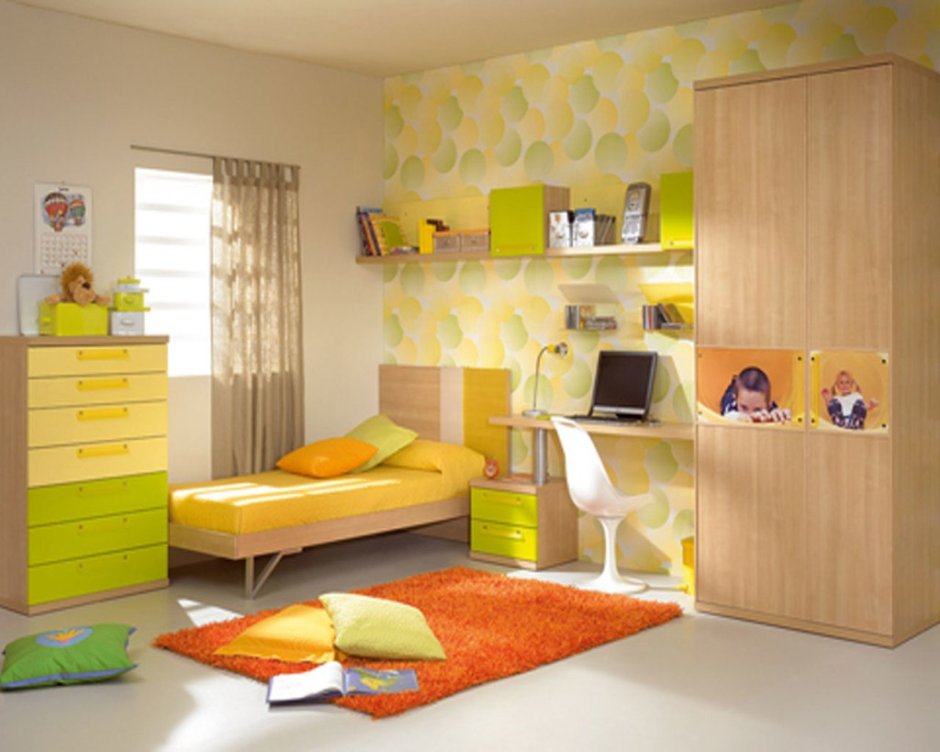 Детская комната в желто-зеленых тонах