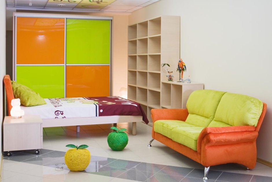 Детская мебель оранжево зеленая