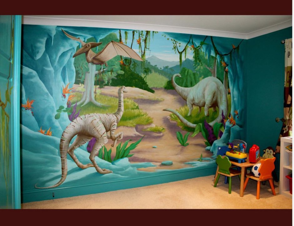 Динозавры на стене в детской