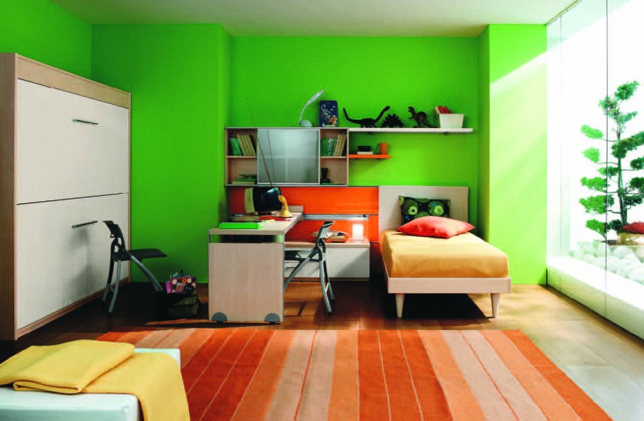 Подростковая комната в зеленом цвете