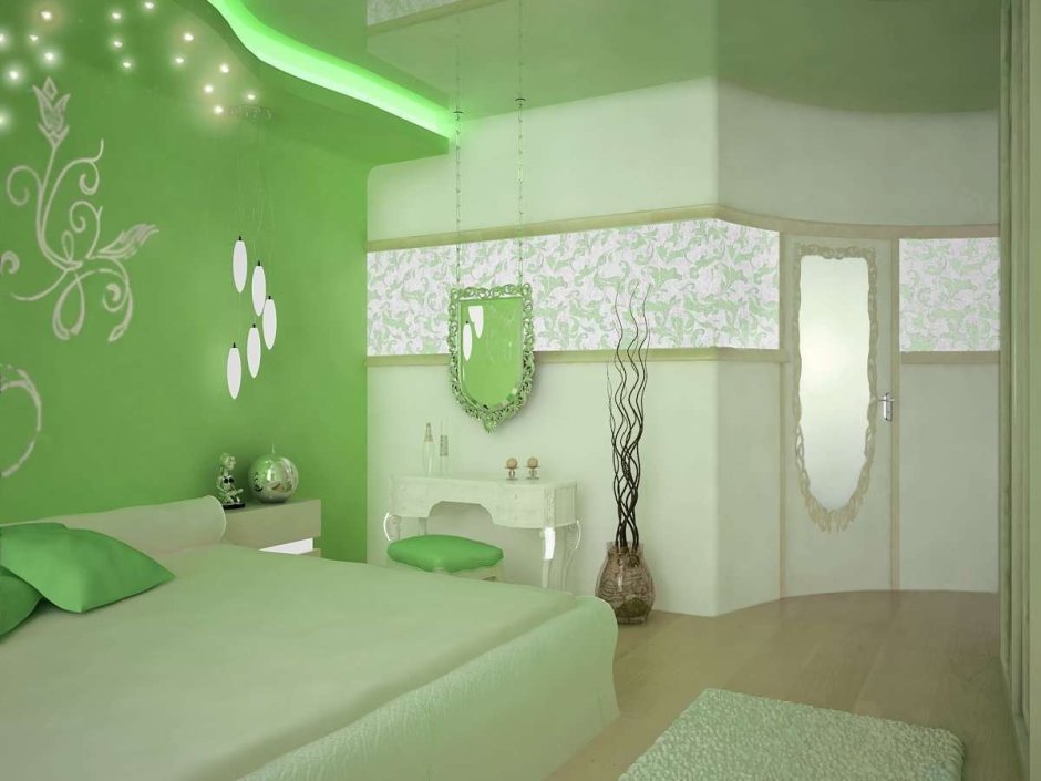 Спальня для девочки в зеленых тонах тонах