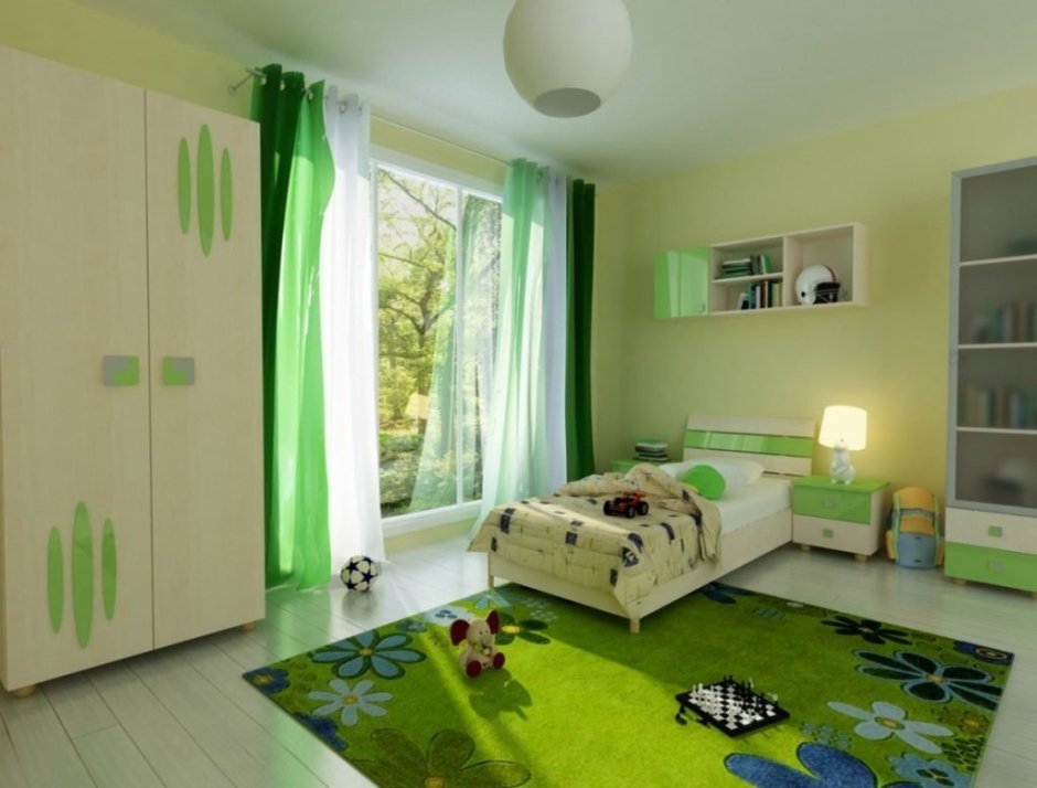 Детская спальня в зеленом цвете