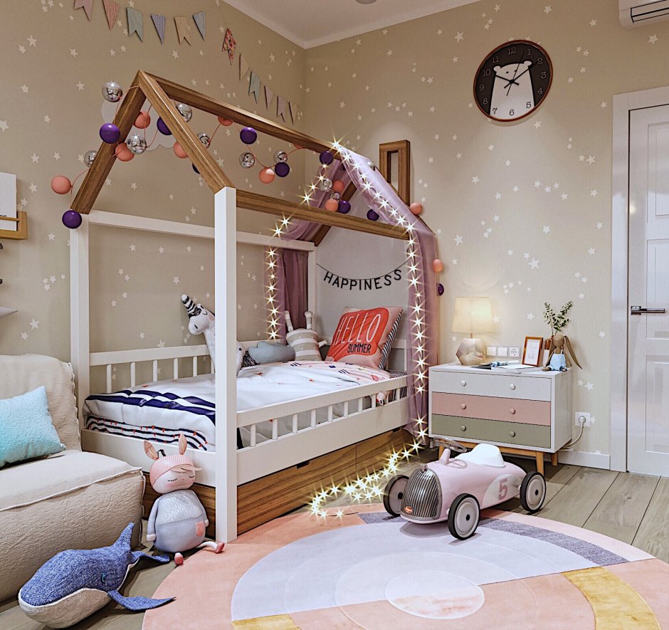 Интерьер детской комнаты для двоих кровати домики