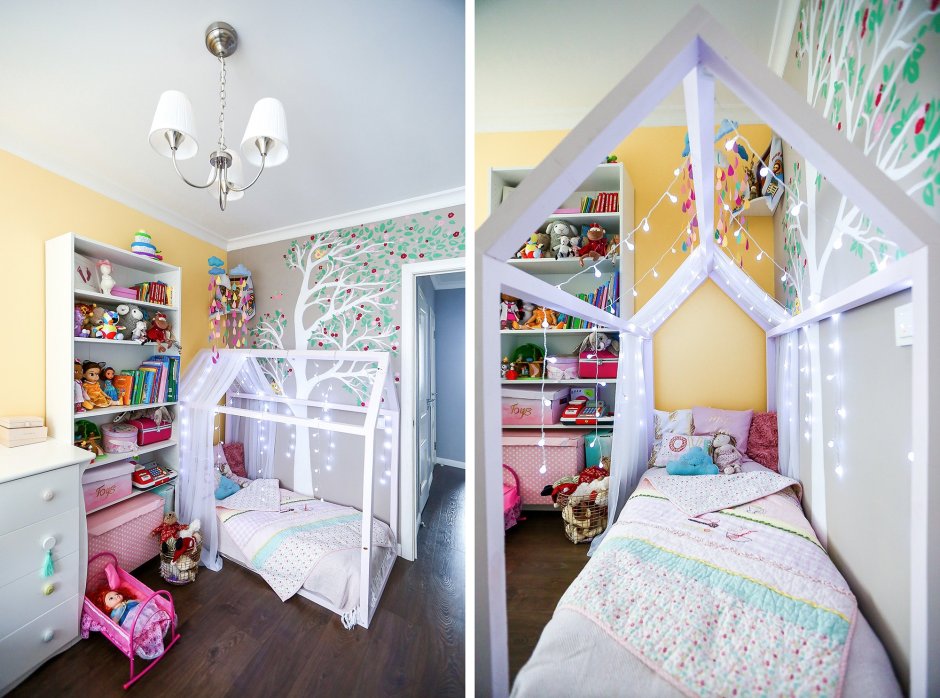Детские комнаты с кроваткой домик