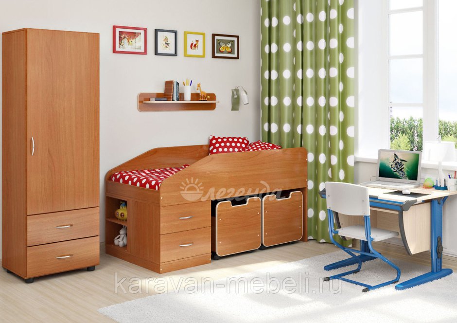Детская комната с мебелью цвета ольха