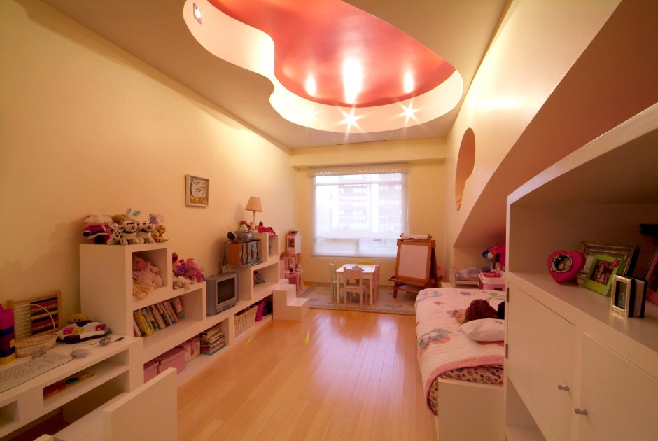 Красивый потолок из гипсокартона в детской
