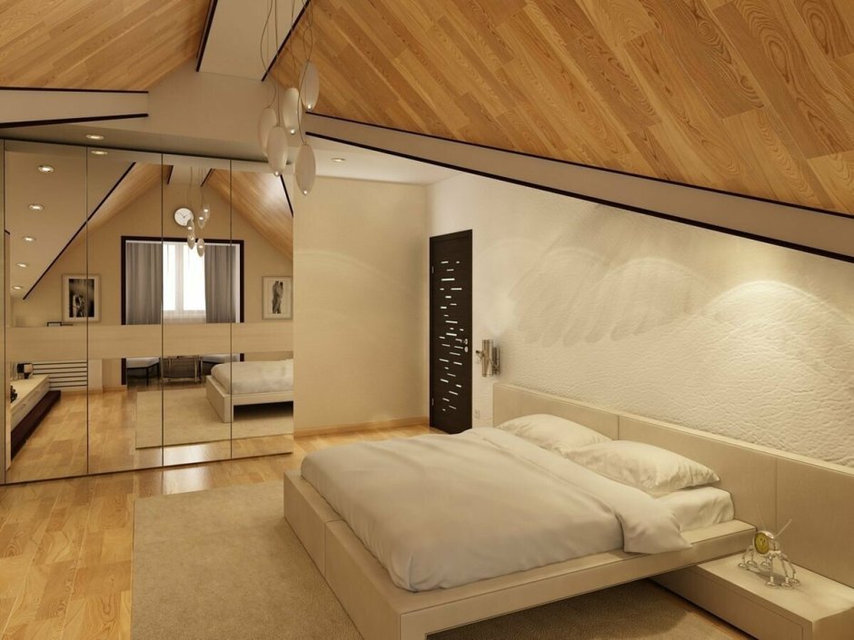 Спальня в мансардном этаже в современном стиле