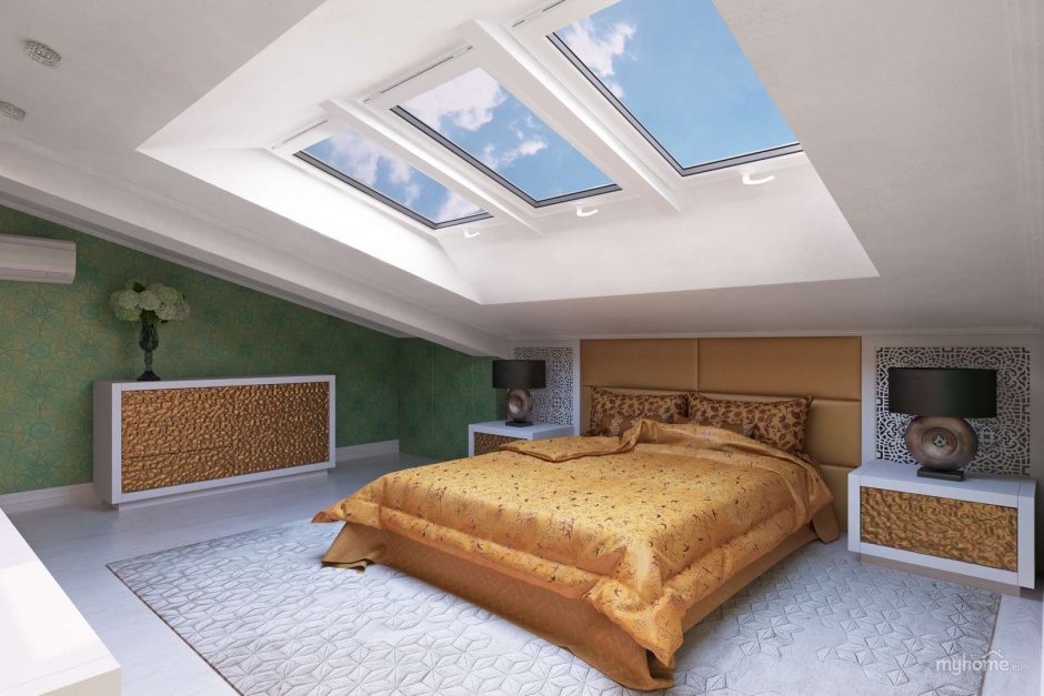 Потолок в спальне на мансардном этаже