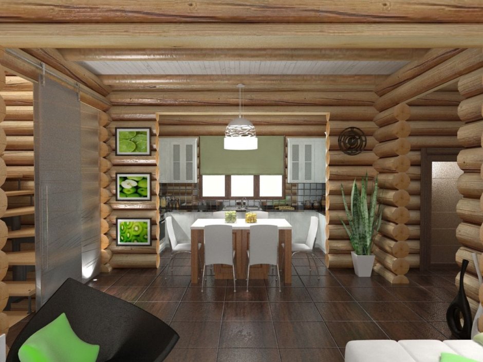 Светлая комната в деревянном доме