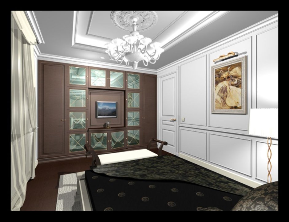Дизайн интерьера кабинета с камином в мансарде Неоклассика