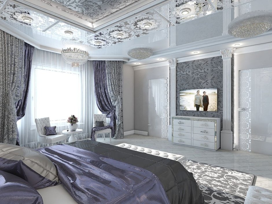 Спальня в неоклассическом стиле в мансарде