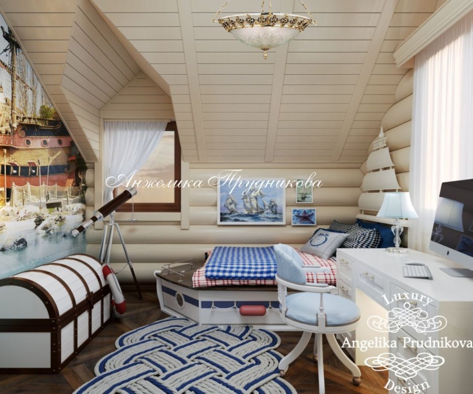 Мансардная комната в морском стиле