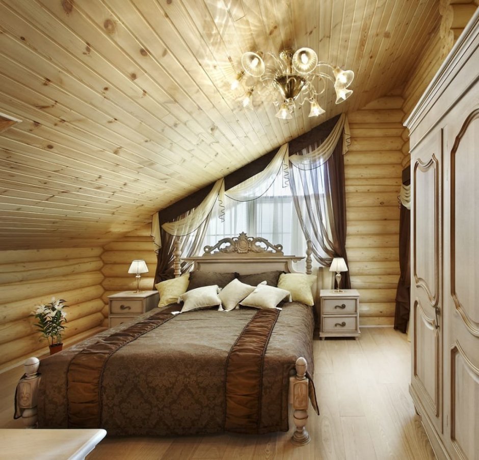 Спальня на мансарде в стиле Шале