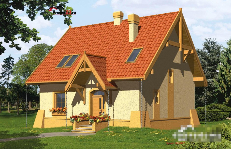 Дом с двускатной крышей и верандой
